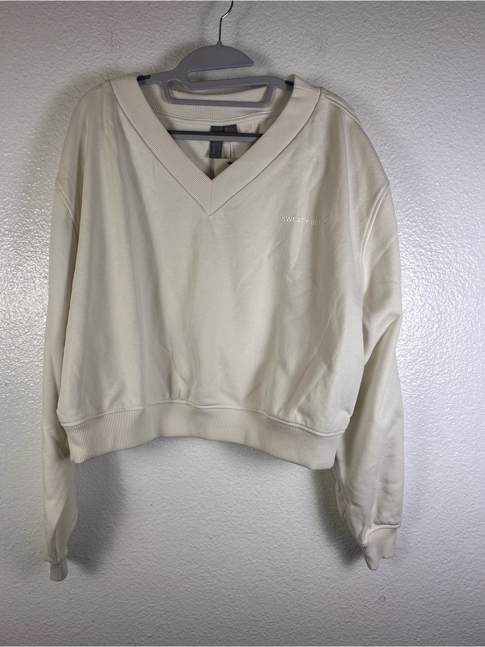 Sweaty Betty Revive V-Neck Cropped Pullover Sweatshirt White Women 10-14 Fleece